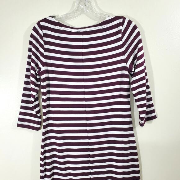 Gap Boatneck Dress Burgundy/White Stripe 3/4 Sleeve Fitted Size Small Petite NWT - Picture 7 of 12